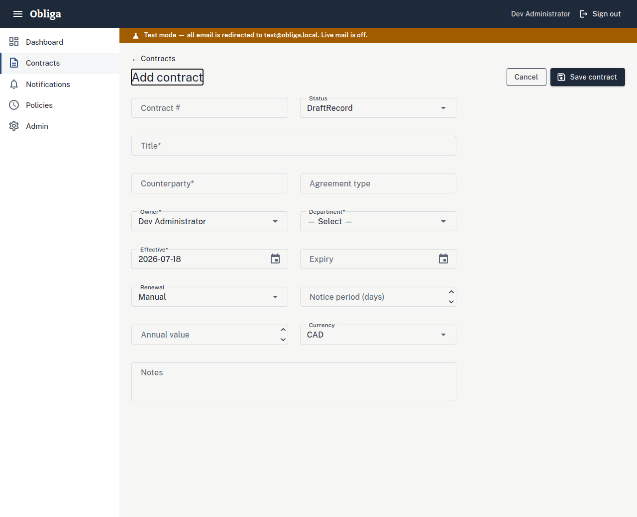 Add-contract form, annotated