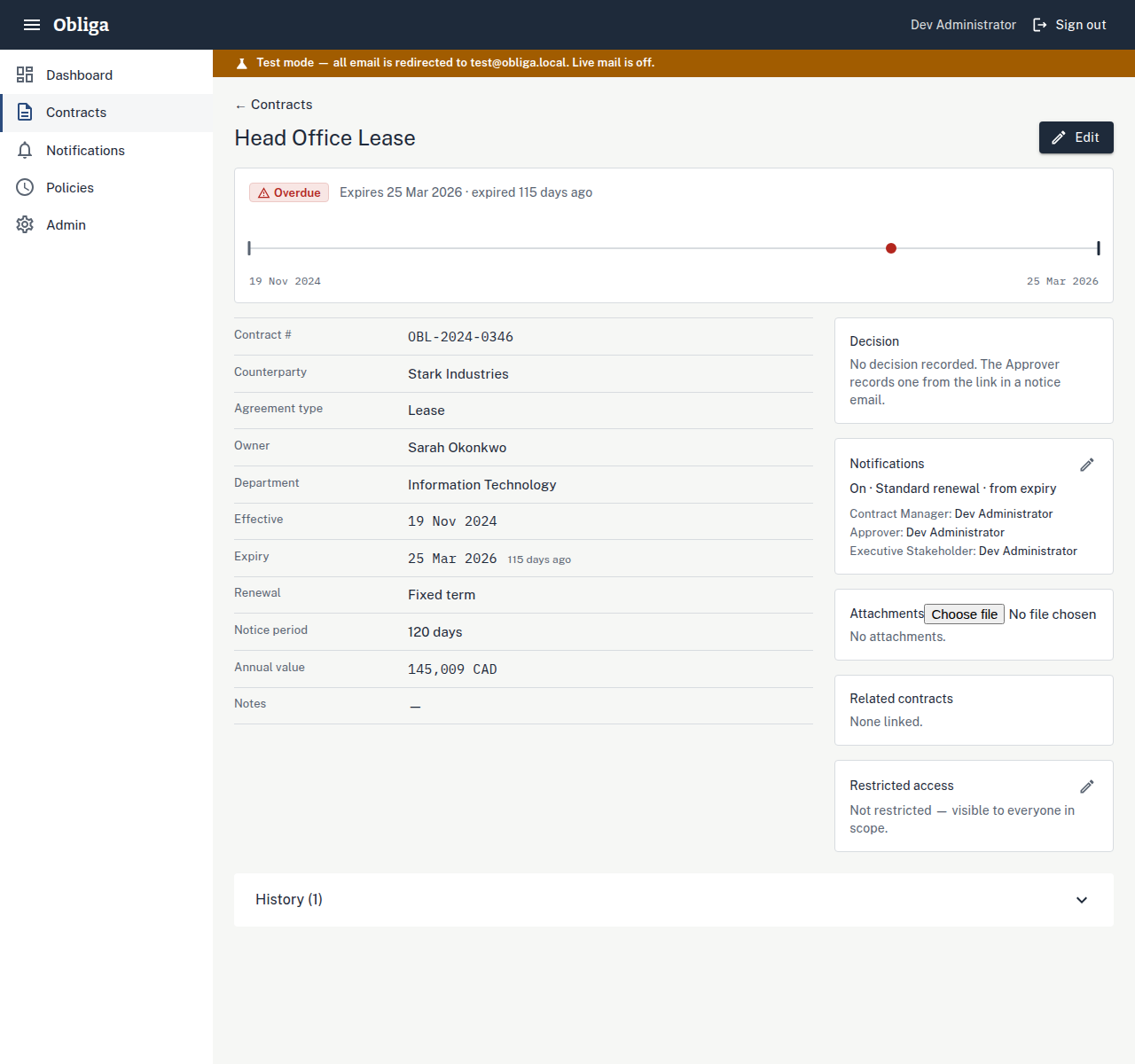 Contract detail page, annotated